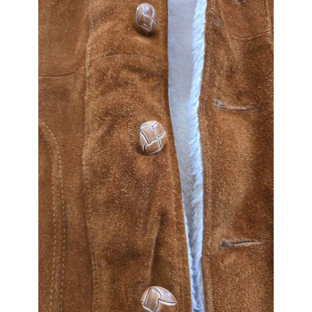 Schott NYC Rancher Western Barn Suede Leather Coat 40 Vintage Faux Fur Sherpa M - Picture 8 of 12